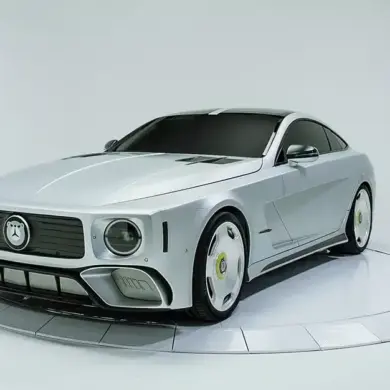 Silberner Delor.i.am auf Basis des AMG GT 63 S mit kantigem Design und Bärenlogo auf der Front.