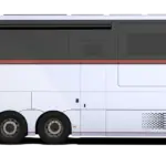 Seitenansicht des Dembell Large Garage Luxus-Reisemobils auf Mercedes-Benz Actros Gigaspace-Chassis.