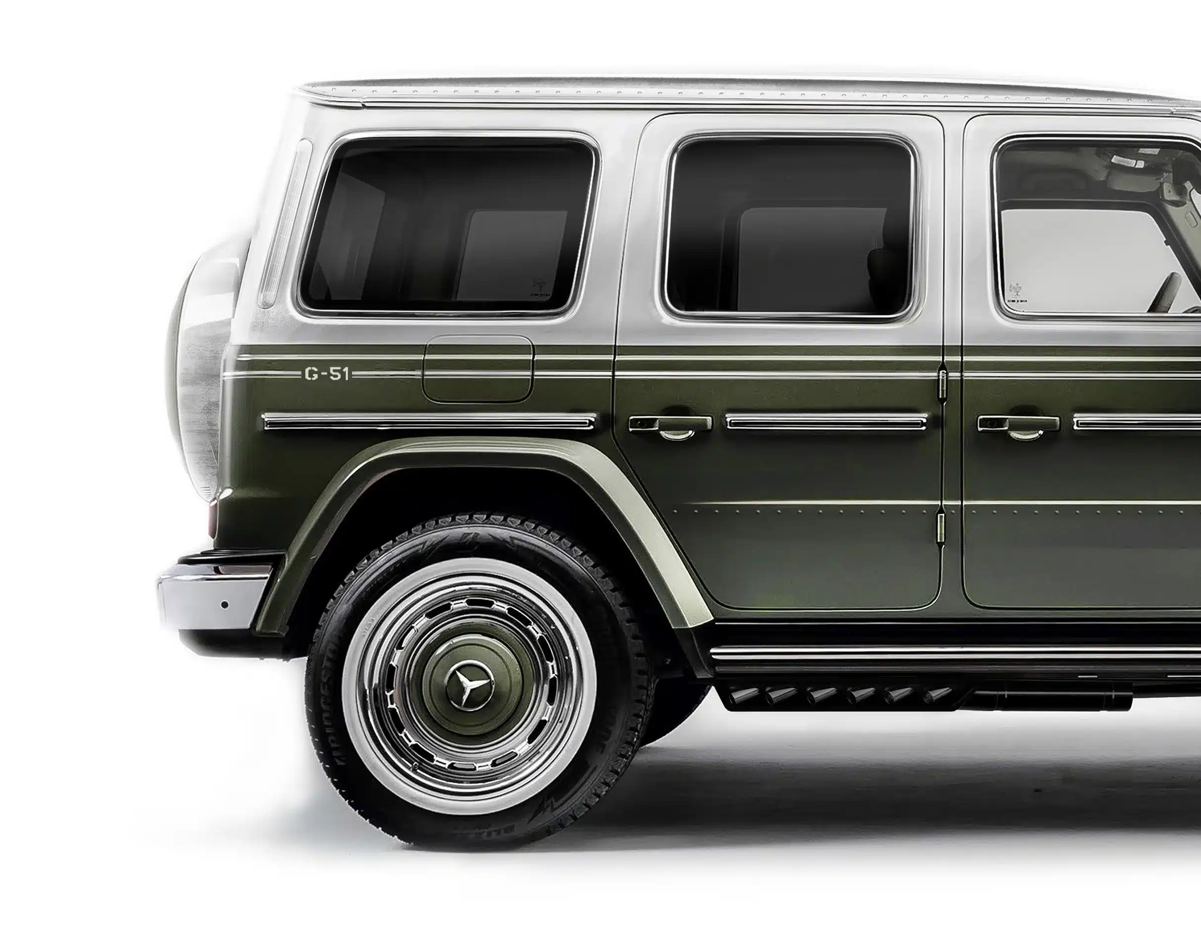 Seitenansicht einer Mercedes G-Klasse G51 Edition mit spezieller Lackierung und G-S1-Schriftzug.