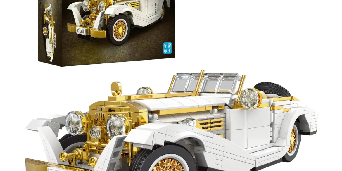MOULD KING 10003 K500 Vintage Car Klemmbausteinmodell in Weiß und Gold mit Originalverpackung