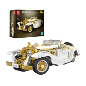 MOULD KING 10003 K500 Vintage Car Klemmbausteinmodell in Weiß und Gold mit Originalverpackung