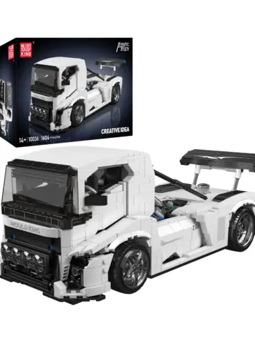 Mould King 10036 Racing Truck Modell mit sichtbarer Motorhaube, Spoiler und Originalverpackung