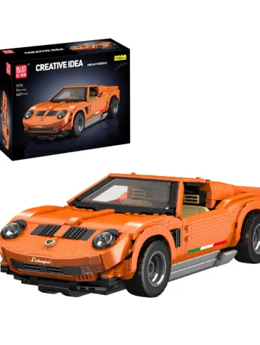 Klemmbaustein-Modell des Lamborghini Miura in Orange inklusive Verpackung von Mould King, Set 10116.
