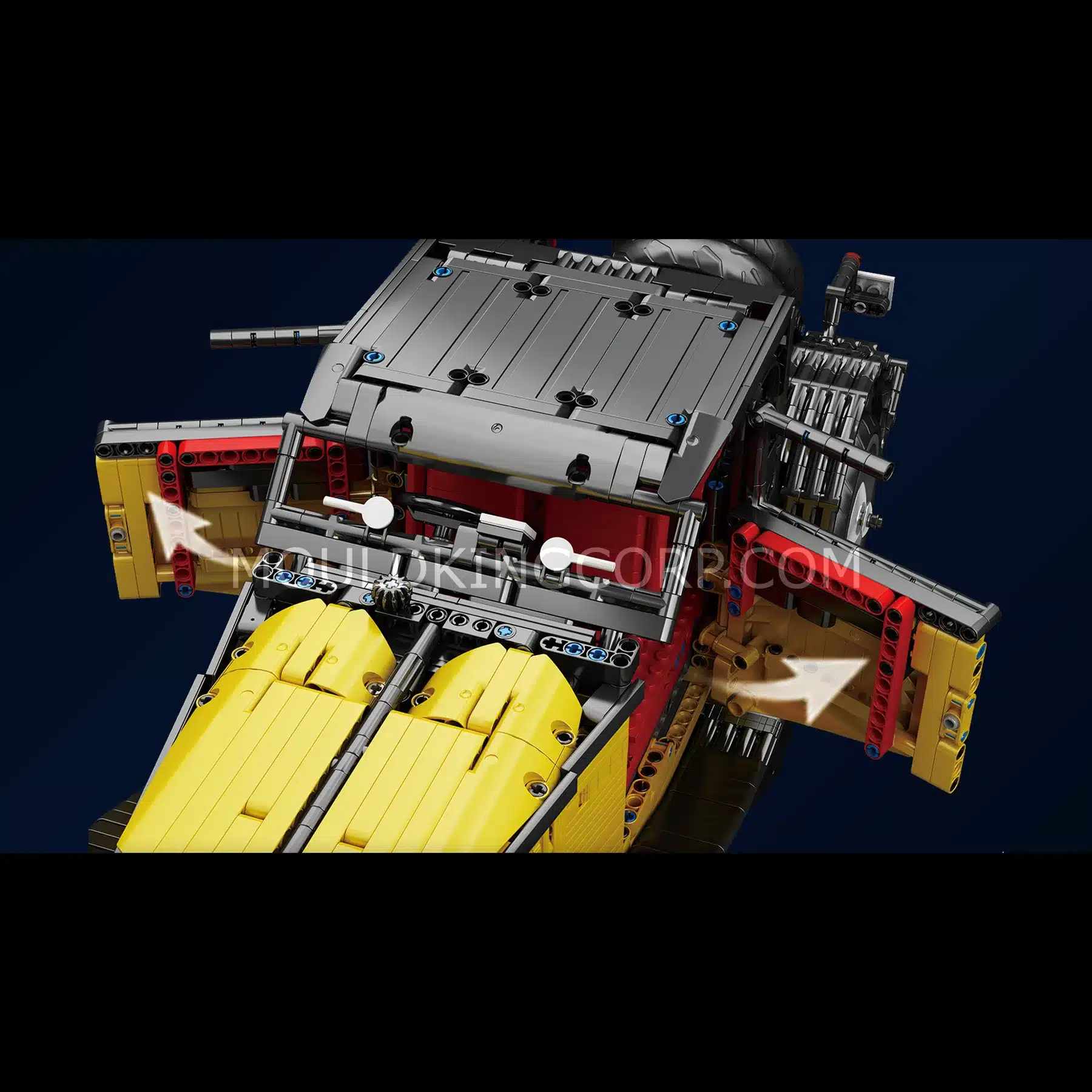 MOULD KING 13080 Vintage T50 Modell mit geöffneten Suizid-Türen aus Klemmbausteinen, Detailansicht Innenraum