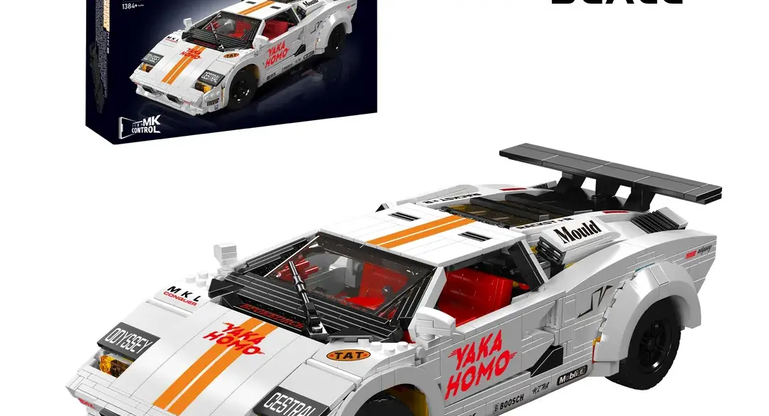 Mould King 13194 ferngesteuertes Klemmbaustein-Auto im Stil des Lamborghini Countach, weiß mit Dekor und Scherentüren