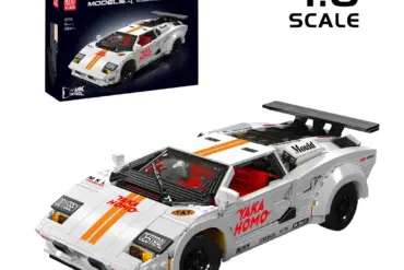 Mould King 13194 ferngesteuertes Klemmbaustein-Auto im Stil des Lamborghini Countach, weiß mit Dekor und Scherentüren