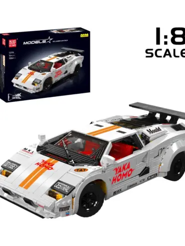 Mould King 13194 ferngesteuertes Klemmbaustein-Auto im Stil des Lamborghini Countach, weiß mit Dekor und Scherentüren
