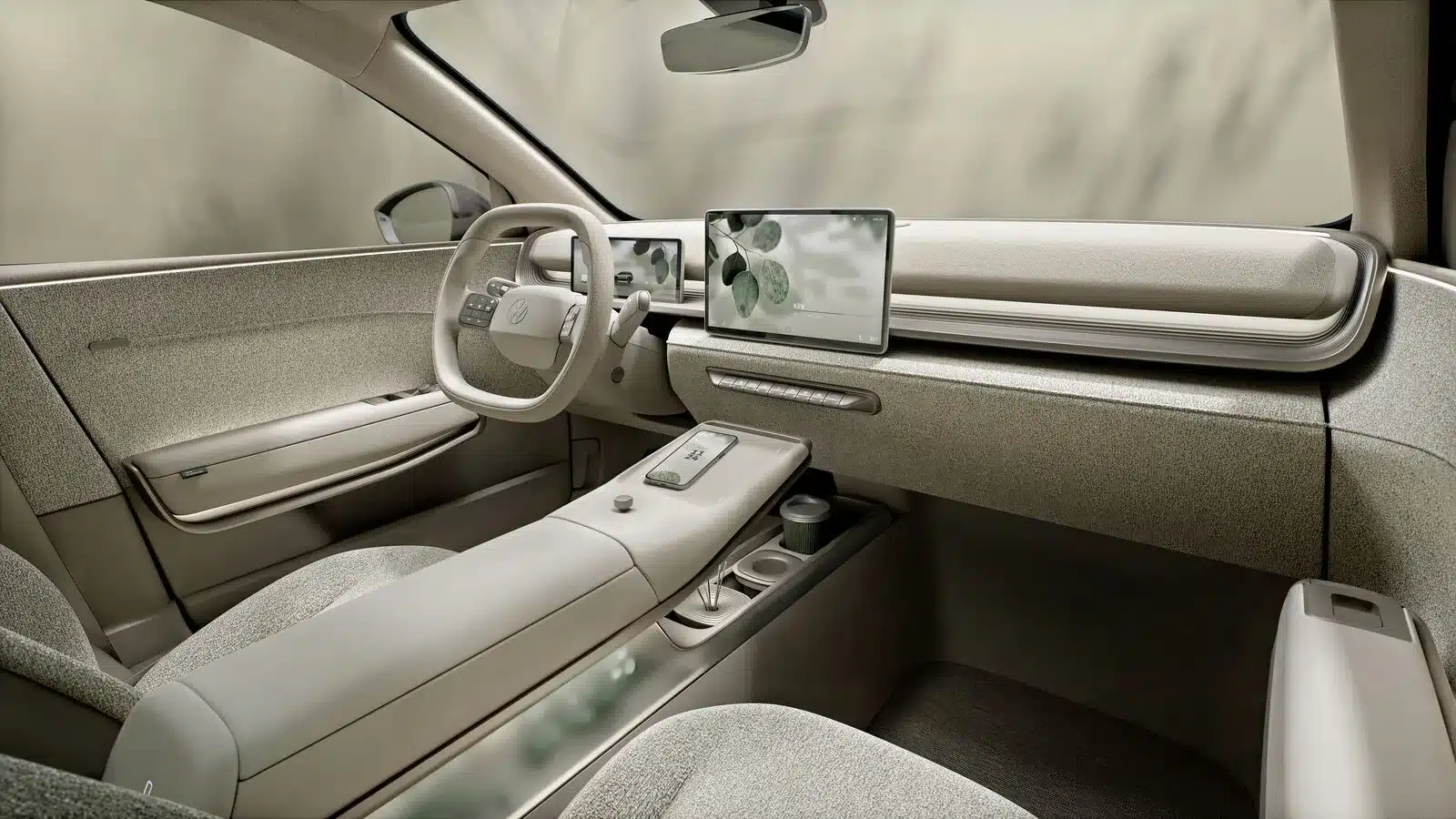 Heller, wohnlicher Innenraum des Volkswagen ID. CROSS Concept mit digitalem Cockpit und schwebender Mittelkonsole.