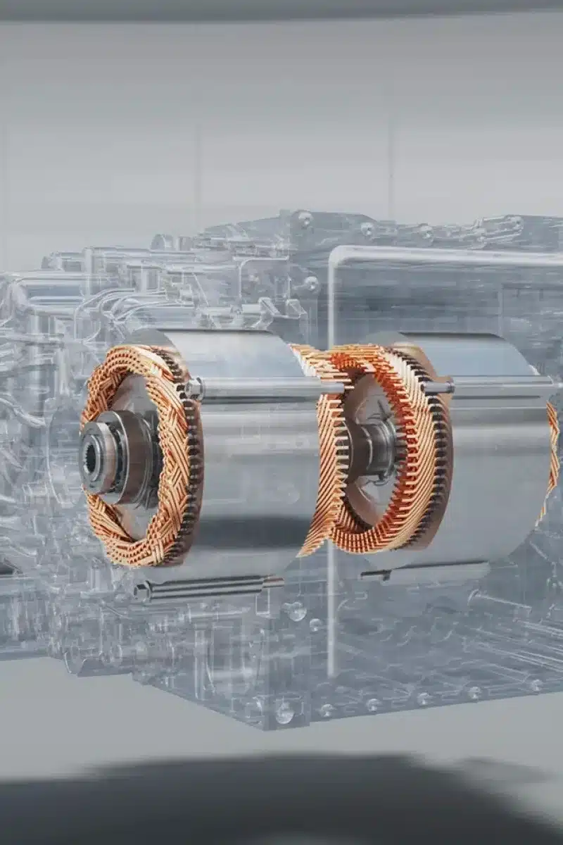 Darstellung eines Elektromotors mit sichtbaren Spulen und Gehäuse, Teil des Antriebssystems des Denza Z9 GT