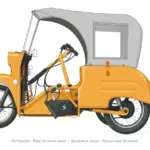 Illustrative Zeichnung eines orangenen Krause Duo mit sichtbaren elektrischen Komponenten und Batterie.