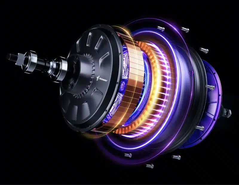 Explosionszeichnung des Elektromotors vom Segway E300SE, mit sichtbaren Wicklungen und Bauteilen.