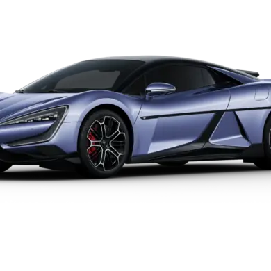 YangWang U9 Supersportwagen in seitlicher Frontansicht, in violetter Lackierung, mit markanten Linien und Sportfelgen.