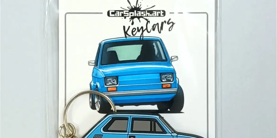 Limitierter Schlüsselanhänger 126 BLUE KeyCars 1/150 im Blister, dargestellt als blauer Kleinwagen mit Metallring.