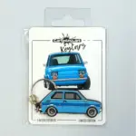 Limitierter Schlüsselanhänger 126 BLUE KeyCars 1/150 im Blister, dargestellt als blauer Kleinwagen mit Metallring.