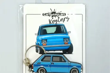 Limitierter Schlüsselanhänger 126 BLUE KeyCars 1/150 im Blister, dargestellt als blauer Kleinwagen mit Metallring.