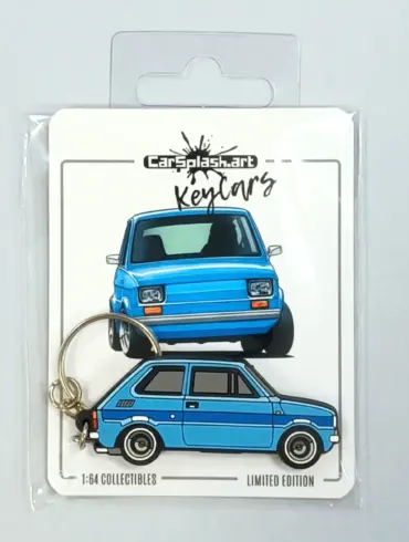 Limitierter Schlüsselanhänger 126 BLUE KeyCars 1/150 im Blister, dargestellt als blauer Kleinwagen mit Metallring.