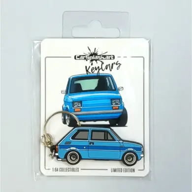 Limitierter Schlüsselanhänger 126 BLUE KeyCars 1/150 im Blister, dargestellt als blauer Kleinwagen mit Metallring.