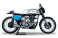 Seitenansicht einer Norton Manx Featherbed, britisches Rennmotorrad mit Featherbed-Rahmen und Einzylindermotor.