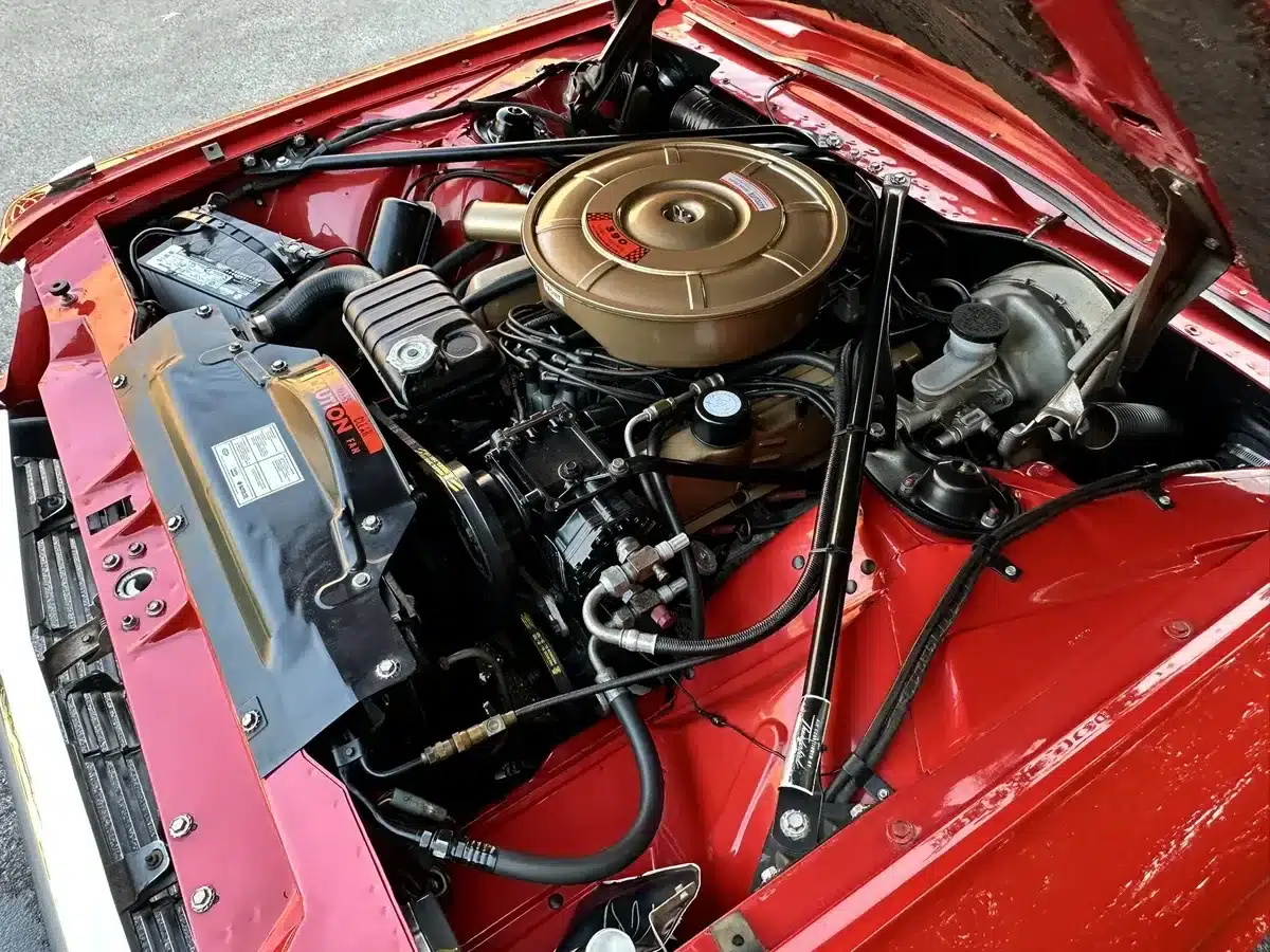Detailaufnahme des V8-Motors im Motorraum eines Ford Thunderbird, Baujahr 1965.
