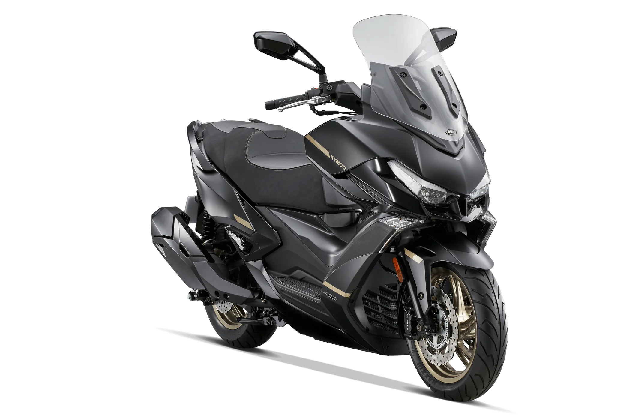 Kymco Xciting VS 400i in Schwarz mit verstellbarer Windscheibe und sportlicher Verkleidung.