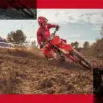 Fahrer auf einer GASGAS MC 450F 2026 Motocross-Maschine auf schlammiger Strecke.