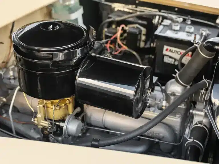 Detailaufnahme des Motors eines 1947 Chrysler Town & Country Convertible mit Flathead-Bauweise.