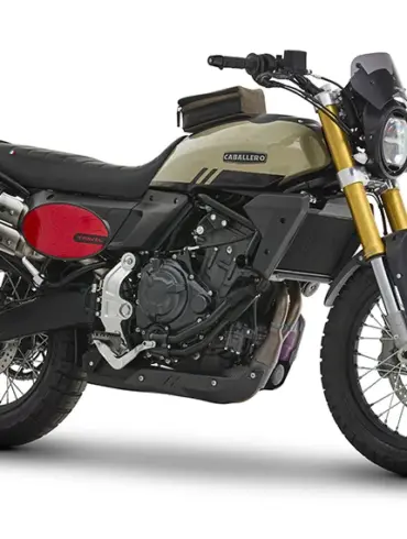 Fantic Caballero Travel 700 Scrambler mit Seiten- und Tanktaschen in Tundra Green