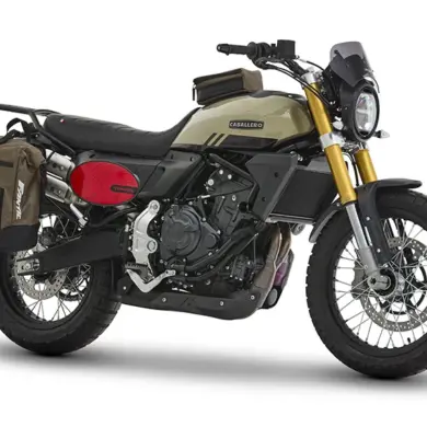 Fantic Caballero Travel 700 Scrambler mit Seiten- und Tanktaschen in Tundra Green