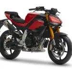 Fantic Stealth 500 Red/Yellow Seitenansicht, sportliches Naked Bike mit roten und gelben Akzenten