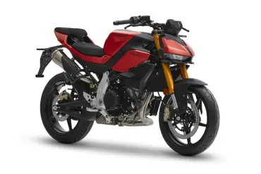 Fantic Stealth 500 Red/Yellow Seitenansicht, sportliches Naked Bike mit roten und gelben Akzenten