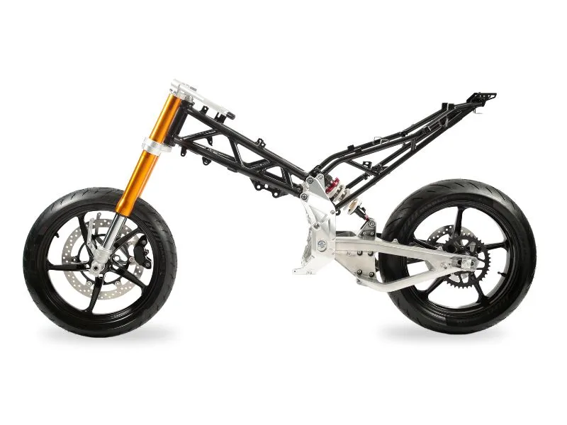 Fantic Stealth 500 Rahmen mit Vorder- und Hinterrad, Aluminium-Schwinge und Upside-down-Gabel