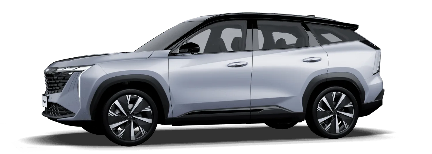 Der Geely Starray als silberner SUV in Seitenansicht, mit modernen Designelementen und großformatigen Leichtmetallrädern.