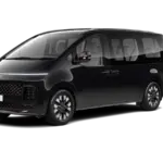 Hyundai STARIA Hybrid in schwarzer Lackierung, Seiten- und Frontansicht, modernes Van-Design