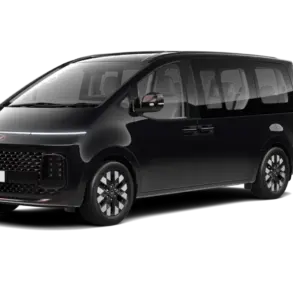 Hyundai STARIA Hybrid in schwarzer Lackierung, Seiten- und Frontansicht, modernes Van-Design