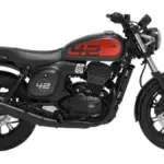 Jawa 42 FJ Motorrad Seitenansicht in Schwarz-Rot