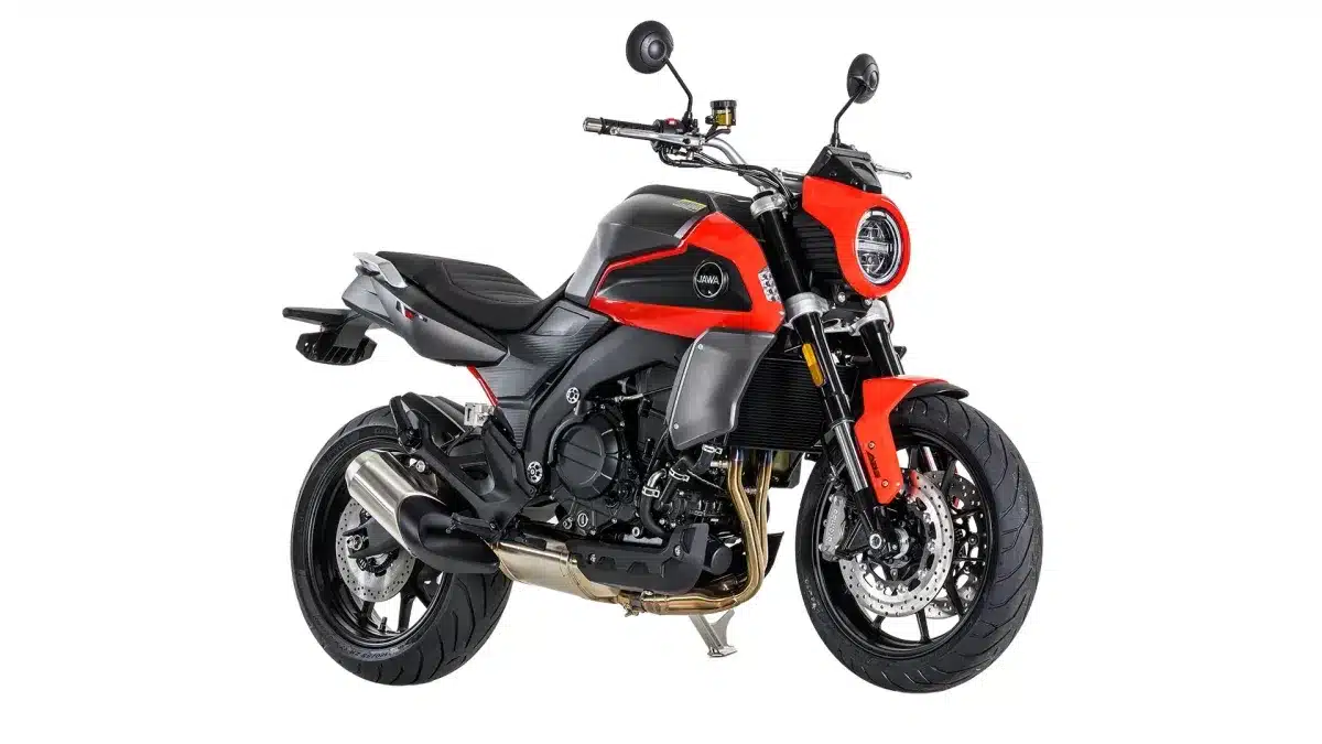 JAWA JD 750 Retro: Modernes Naked Bike mit klassischen Linien in Rot-Schwarz.