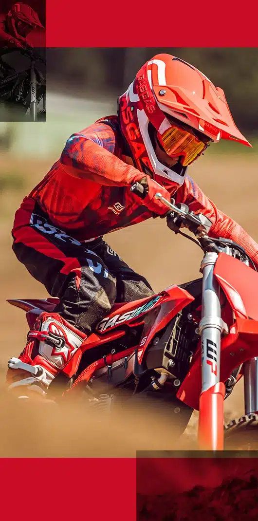 Kind fährt mit der GASGAS MC-E 5 2025 Motocross im Gelände
