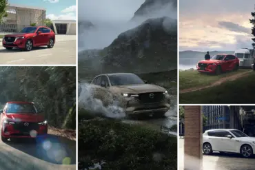 Verschiedene Mazda CX-60 Modelle in urbanen, ländlichen und naturbelassenen Umgebungen