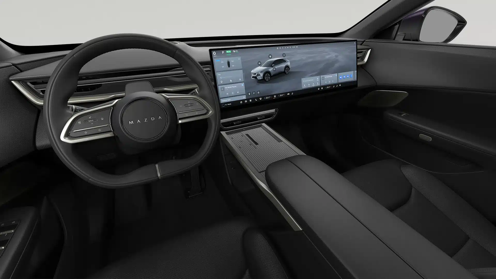Mazda CX-6e Innenraum mit großem 32:9 Ultrawide-Display und elegantem Lenkrad
