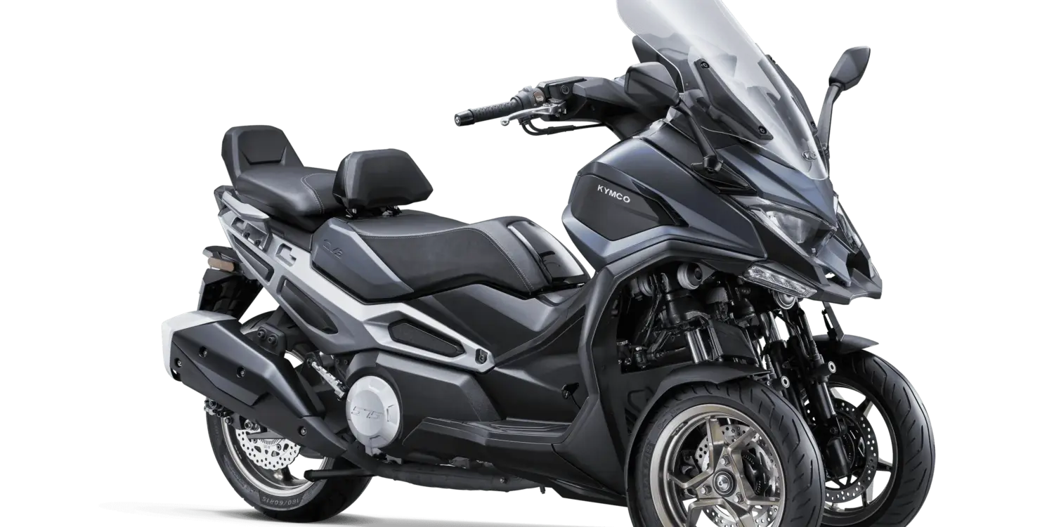 KYMCO CV3 575i ABS von der Seite mit zwei Vorderrädern und hohem Windschild.