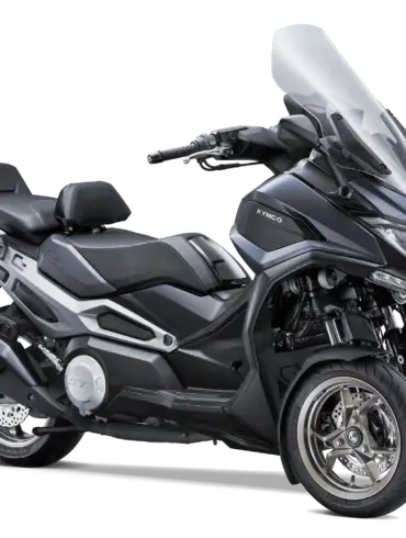 KYMCO CV3 575i ABS von der Seite mit zwei Vorderrädern und hohem Windschild.