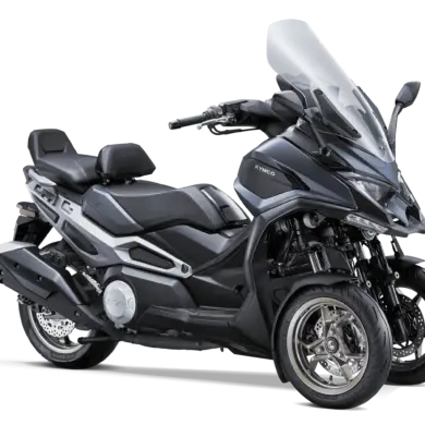 KYMCO CV3 575i ABS von der Seite mit zwei Vorderrädern und hohem Windschild.