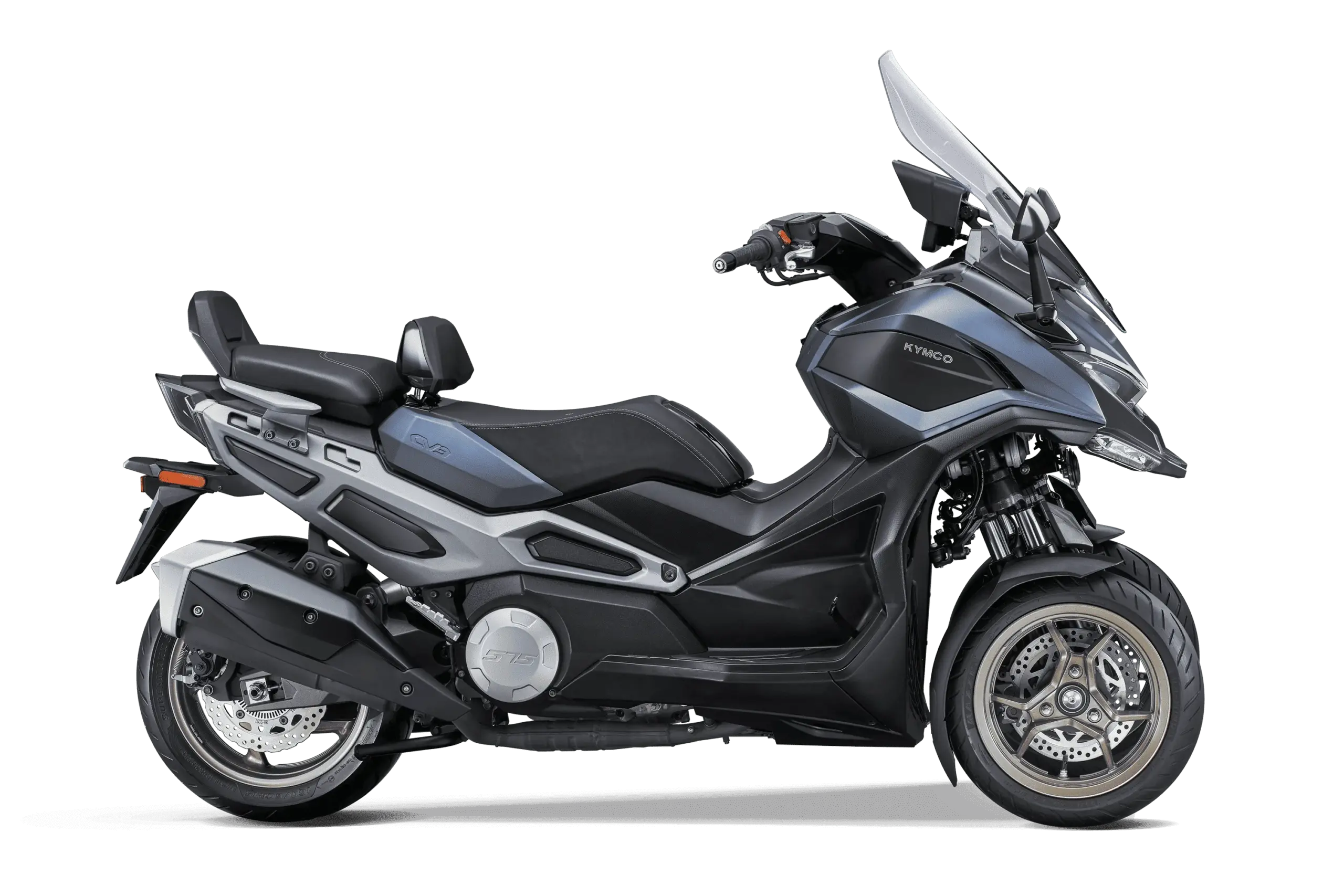 KYMCO CV3 575i ABS Dreirad-Roller in der Seitenansicht, modern designt, mit großem Windschild und zwei Vorderrädern.