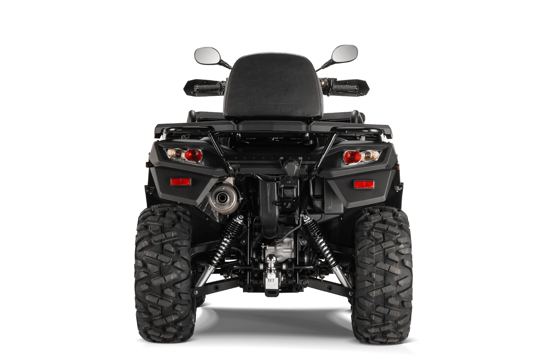 Rückansicht des Kymco MXU 700i EPS ABS T3b ATV vor schwarzem Hintergrund