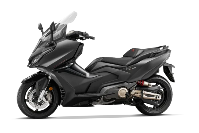 KYMCO AK 575i ABS Premium Maxi-Scooter in schwarzer Ausführung, Seitenansicht vor weißem Hintergrund.
