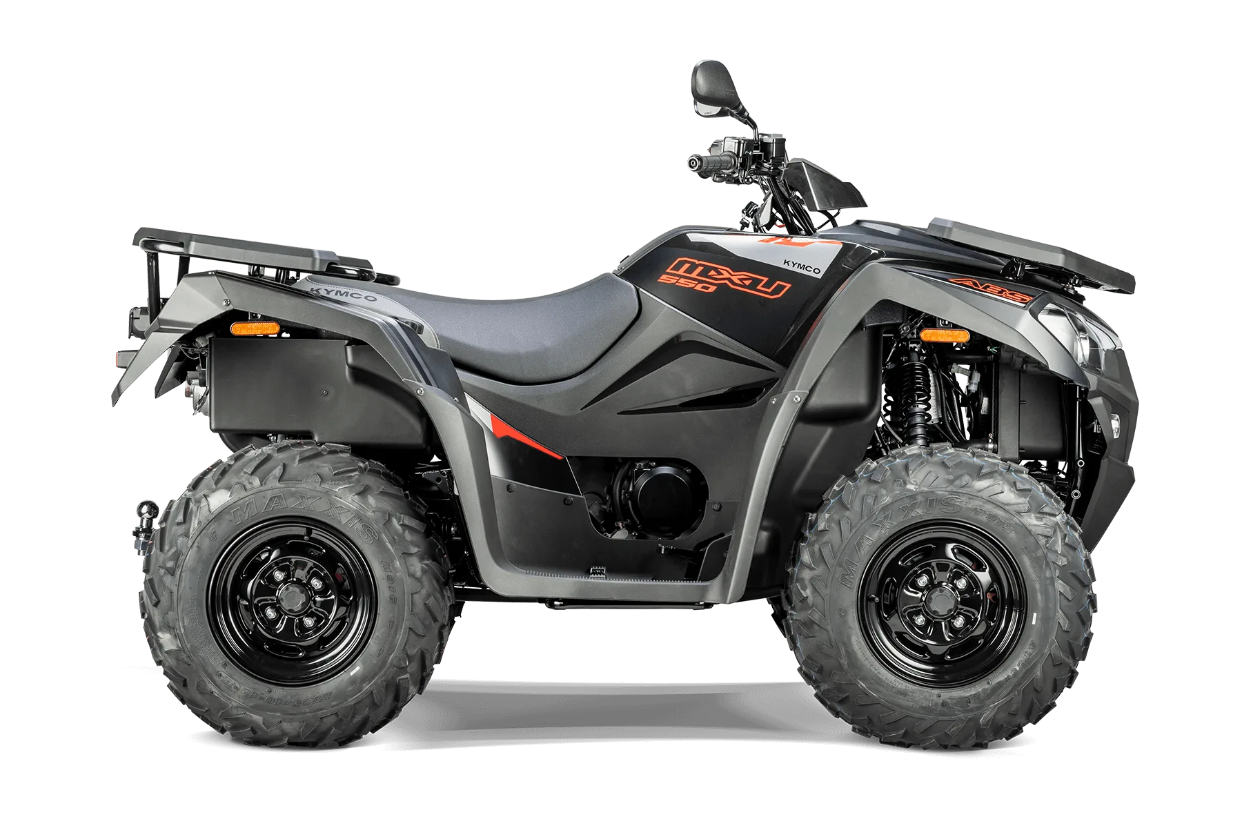 Seitenansicht des Kymco MXU 550i ABS T3b All-Terrain-Fahrzeugs mit markantem Design und großen Geländereifen.