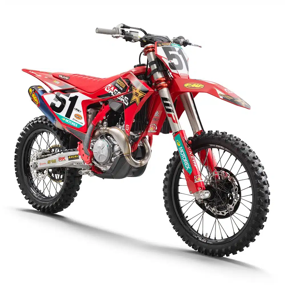GASGAS MC 450F Factory Edition 2025 Motocross-Motorrad von schräg vorne