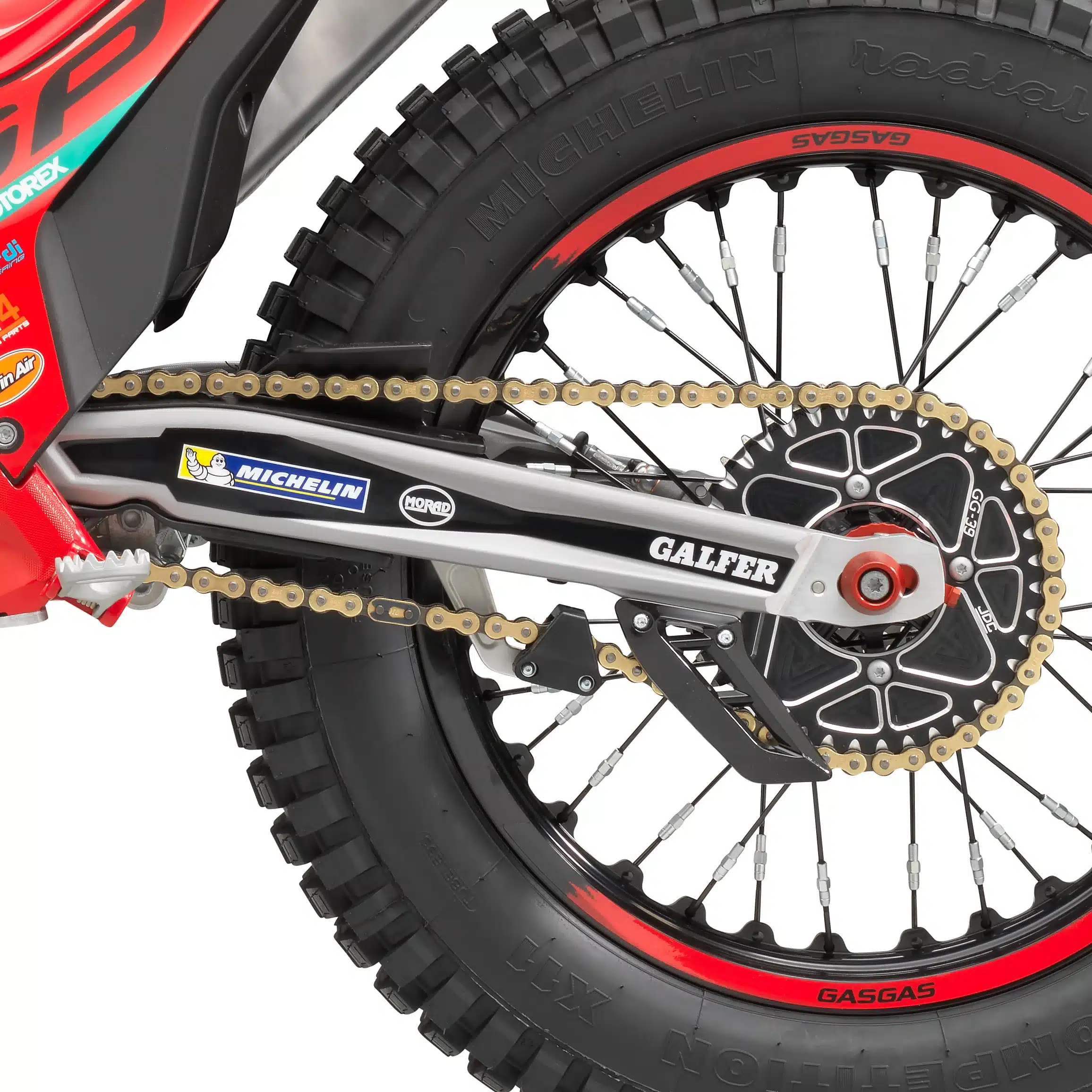 Hinterrad mit Kette, Galfer-Bremsscheibe und Michelin-Reifen der GASGAS TXT GP 250 2025