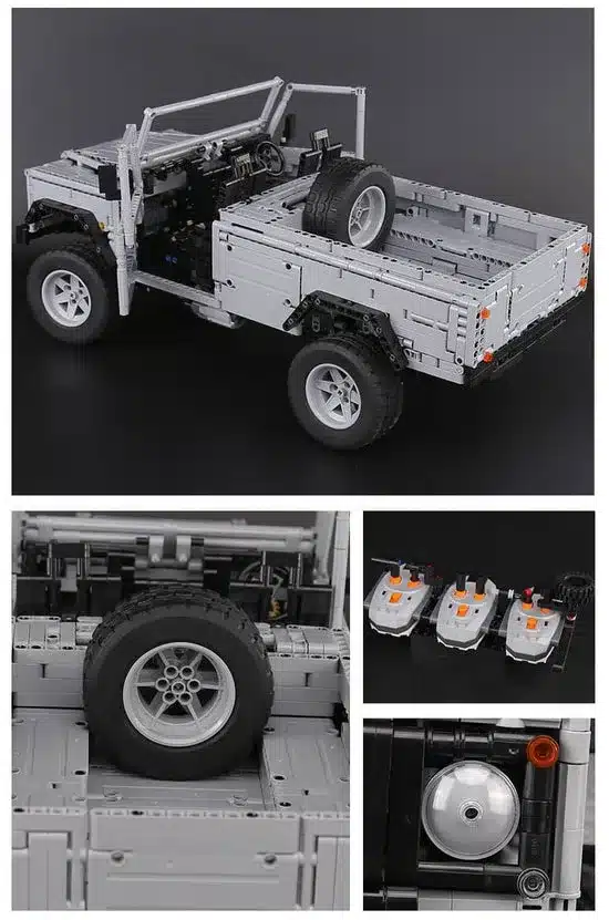 Ferngesteuertes Klemmbaustein-SUV-Modell mit komplexem Antrieb, Fernbedienungen und technischer Ausstattung