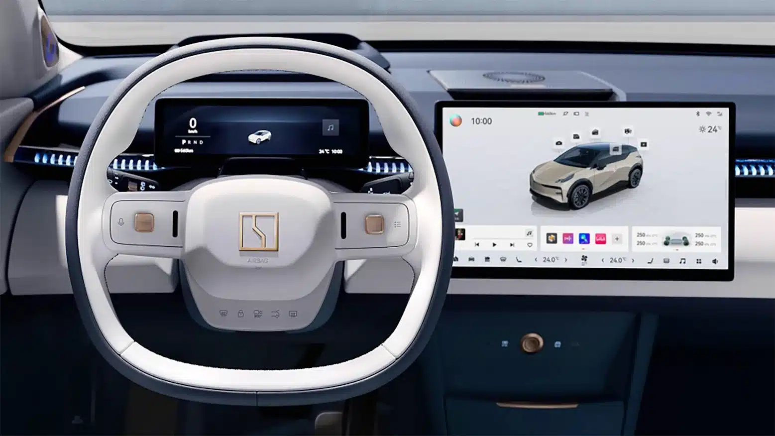 Lenkrad und digitale Displays im Cockpit des Zeekr X
